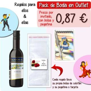 Pack “Super-Ahorro” de regalos Bodas en Outlet, con bolsas y tarjetas