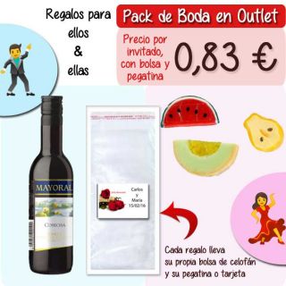 Pack “Super-Ahorro” de regalos Bodas en Outlet, con bolsas y tarjetas