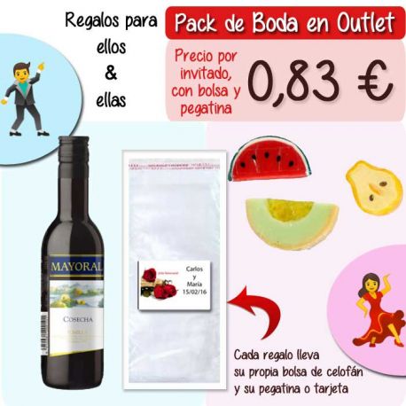 Pack “Super-Ahorro” de regalos Bodas en Outlet, con bolsas y tarjetas