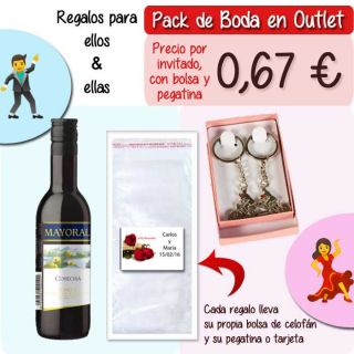 Pack “Super-Ahorro” de regalos Bodas en Outlet, con bolsas y tarjetas