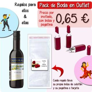 Pack “Super-Ahorro” de regalos Bodas en Outlet, con bolsas y tarjetas