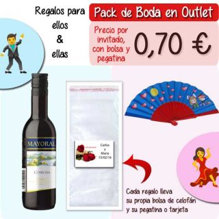 Pack “Super-Ahorro” de regalos Bodas en Outlet, con bolsas y tarjetas