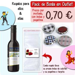 Pack “Super-Ahorro” de regalos Bodas en Outlet, con bolsas y tarjetas