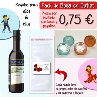 Pack “Super-Ahorro” de regalos Bodas en Outlet, con bolsas y tarjetas