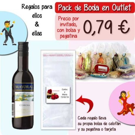 Pack “Super-Ahorro” de regalos Bodas en Outlet, con bolsas y tarjetas