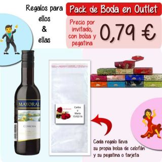 Pack “Super-Ahorro” de regalos Bodas en Outlet, con bolsas y tarjetas