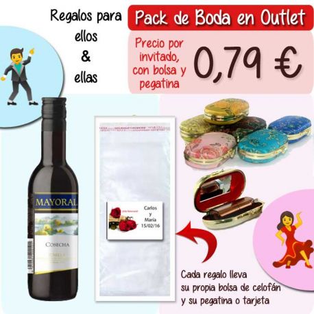 Pack “Super-Ahorro” de regalos Bodas en Outlet, con bolsas y tarjetas