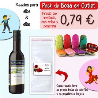 Pack “Super-Ahorro” de regalos Bodas en Outlet, con bolsas y tarjetas