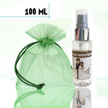 Gel hidroalcohólico 100ml con pegatina de boda y bolsa de organza