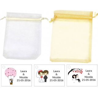 Bolsa de organza con tarjeta o pegatina para decorar regalos