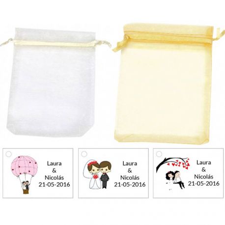 Bolsa de organza con tarjeta o pegatina para decorar regalos